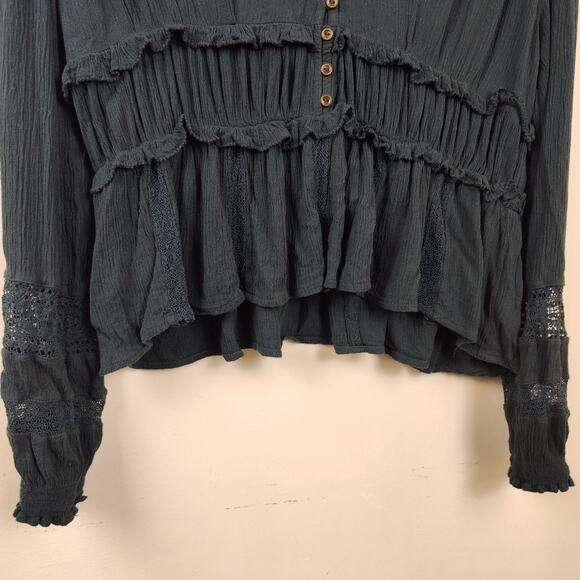 American Eagle Blouse Womens Small Boho Lace Peasant Top Long Sleeve Ruffle - Picture 6 of 16